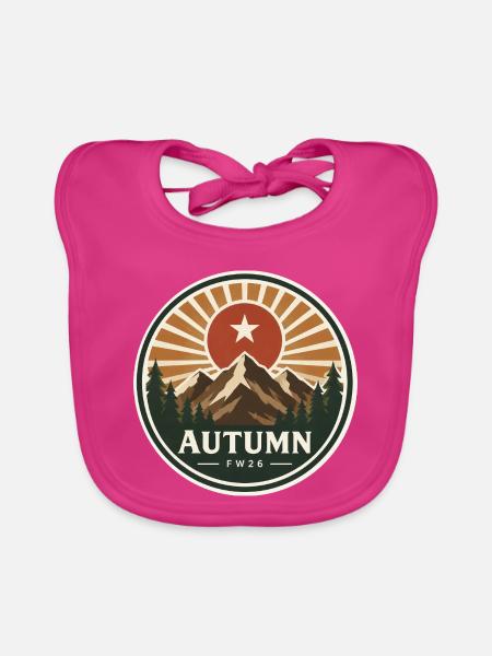 Herbstliche Berglandschaft mit Sonne Badge - Baby Bio-Lätzchen - Fuchsia