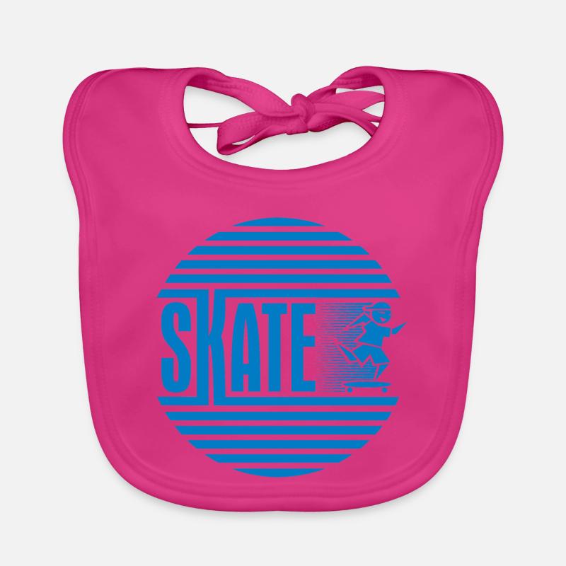 Patinage rétro rétro circulaire bleu - Bavoir bio Bébé - fuchsia
