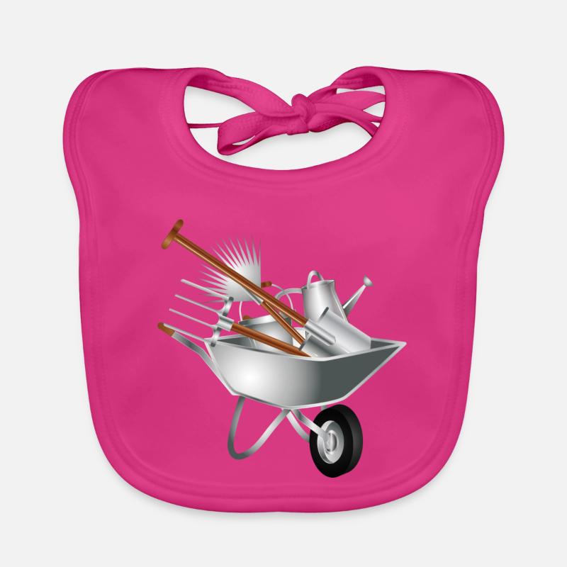 various garden tools in a wheelbarrow Organic Baby Bibs