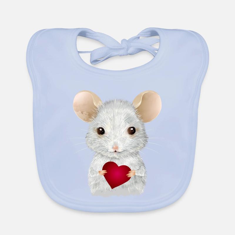 cute white mouse with heart for valentine's day Organic Baby Bibs
