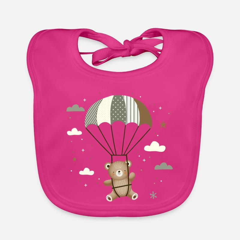Ours avec parachute - Illustration d’animal ludique - Bavoir bio Bébé - fuchsia