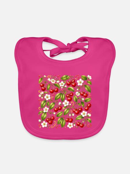 Kirschen Muster Botanisch Sommer Garten Früchte - Baby Bio-Lätzchen - Fuchsia - Vorne