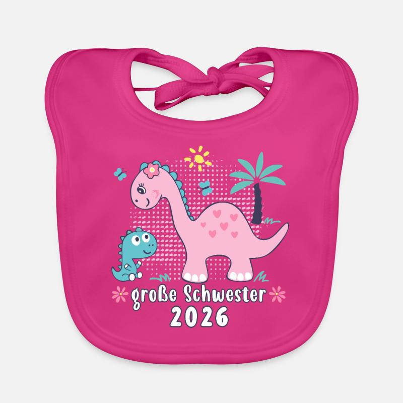 Große Schwester 2026 Dinos Mädchen Geschenkidee Baby Bio-Lätzchen