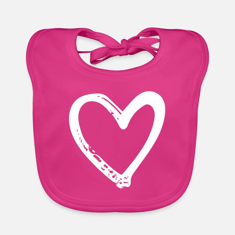 Cœur blanc - Bavoir bio Bébé - fuchsia
