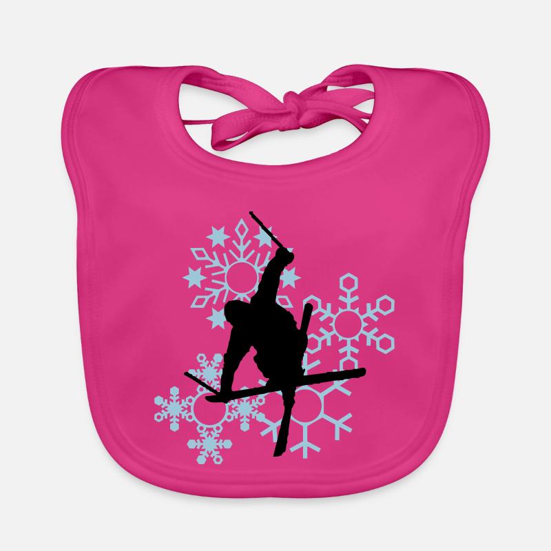 Skier mit Schneeflocken - Baby Bio-Lätzchen - Fuchsia