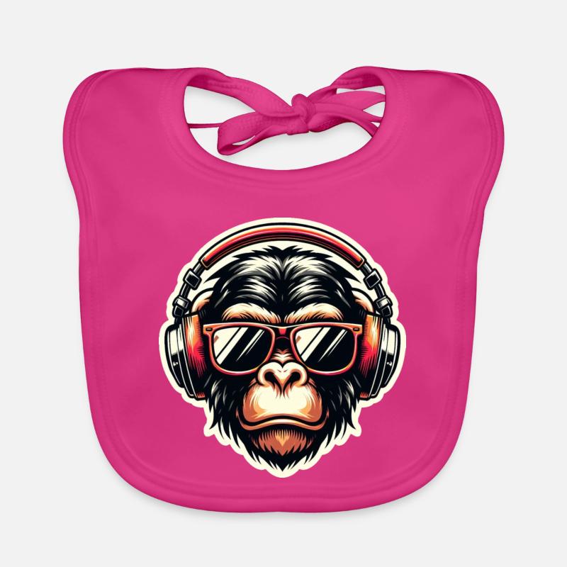 Affe Kopfhörer Brille - Baby Bio-Lätzchen - Fuchsia