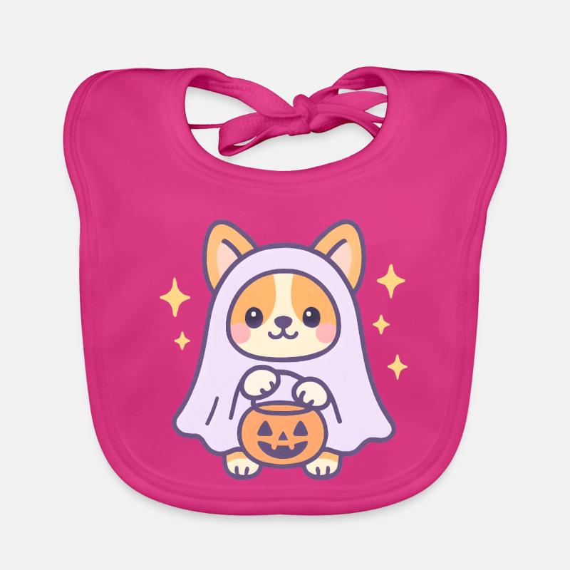 Pumpkin Ghost Corgi Organic Baby Bibs