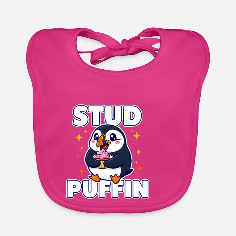 Jeu de mots avec Stud Puffin Cute Bird Cupcake Bavoir bio Bébé
