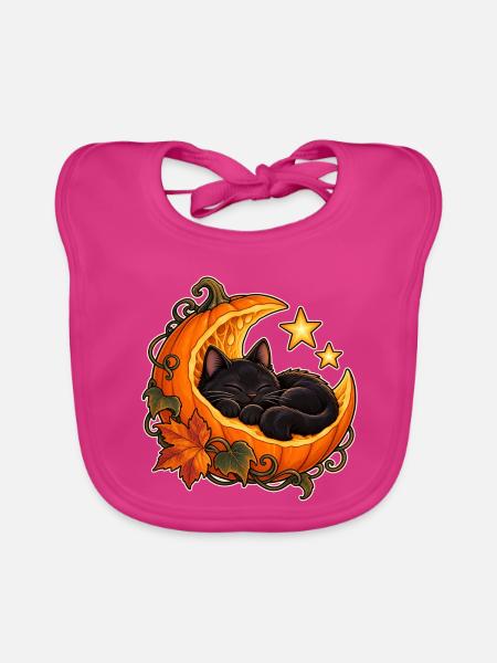 Mondbeschienene Kürbiskatze - Baby Bio-Lätzchen - Fuchsia - Vorne