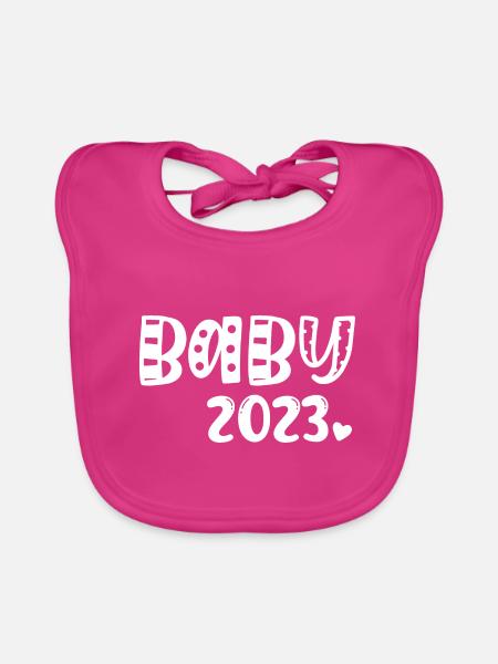 Bébé 2023 Grossesse Annonce Naissance bébé - Bavoir bio Bébé - fuchsia - Devant