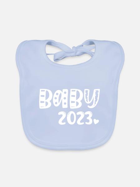 Baby 2023 Pregnancy Announce Baby Birth - Organic Baby Bibs - sky blue - Front