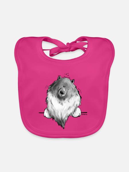 Cadeau drôle de chien de bande dessinée Wolfsspitz I - Bavoir bio Bébé - fuchsia - Devant