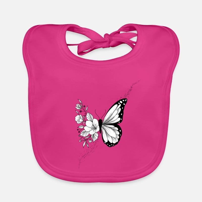 Papillon floral - Bavoir bio Bébé - fuchsia
