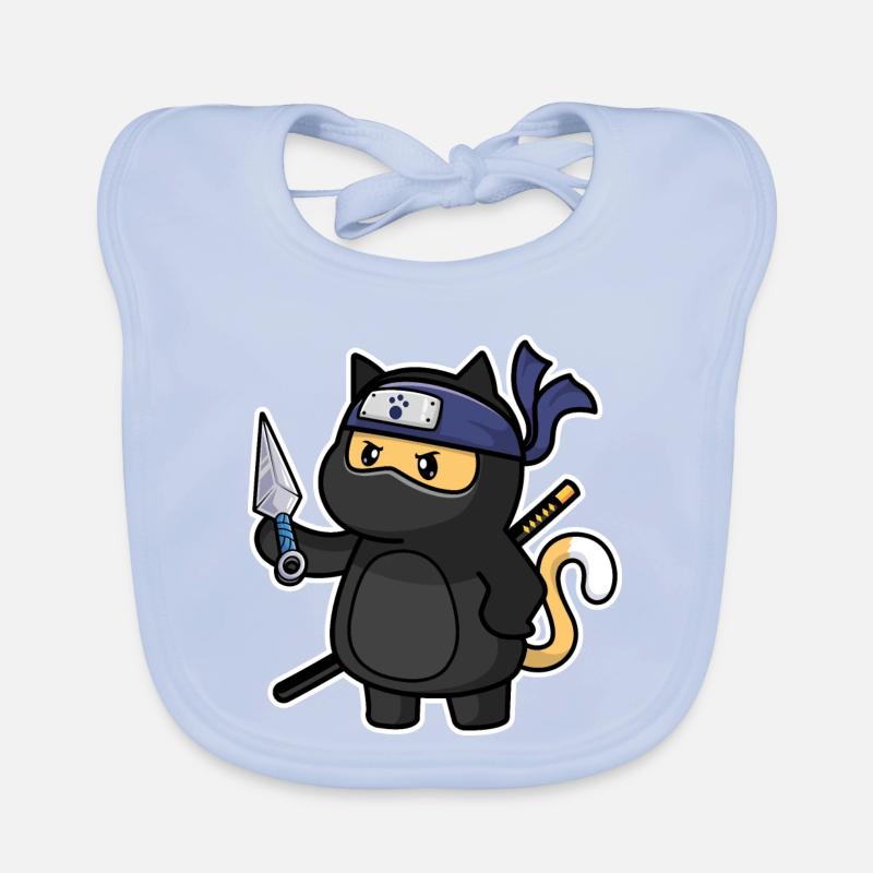 Humor Cute Cat Kawaii Chibi as Ninja Cat Organic Baby Bibs