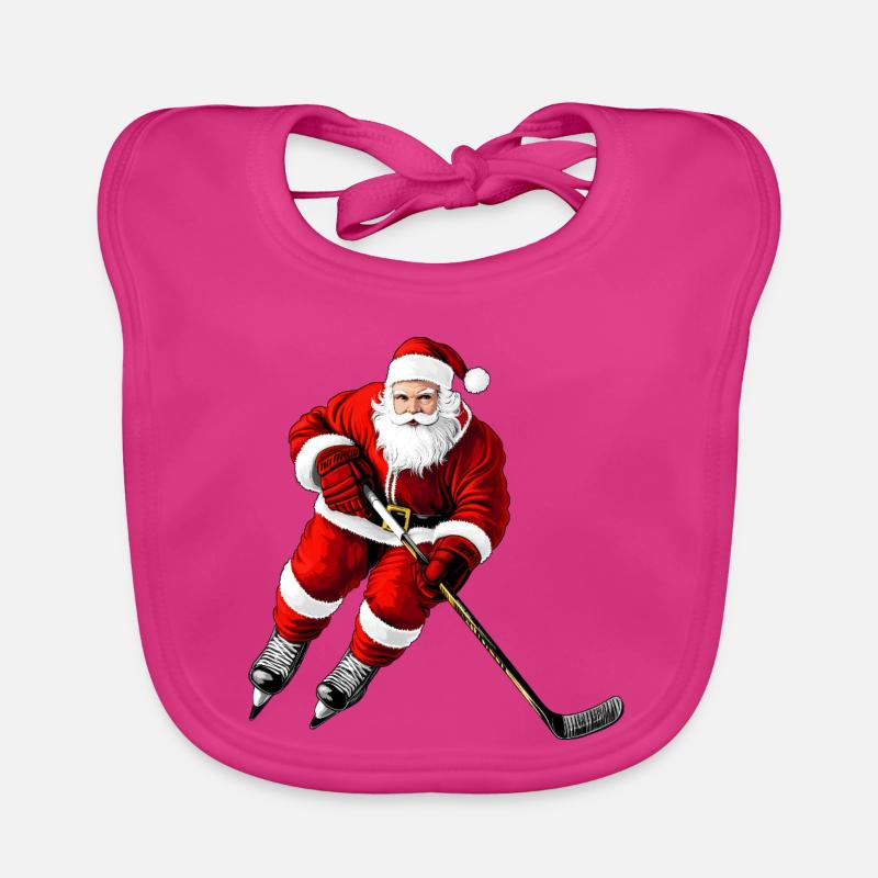Joueurs de hockey sur glace de Noël - Bavoir bio Bébé - fuchsia