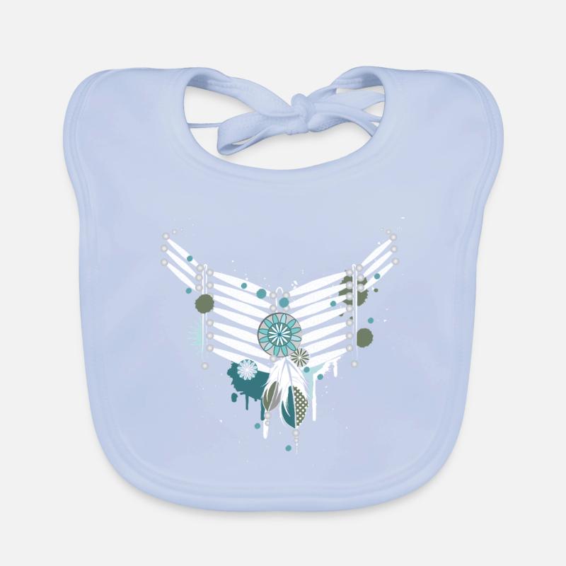 Boho Feather Necklace in Turquoise and White Organic Baby Bibs