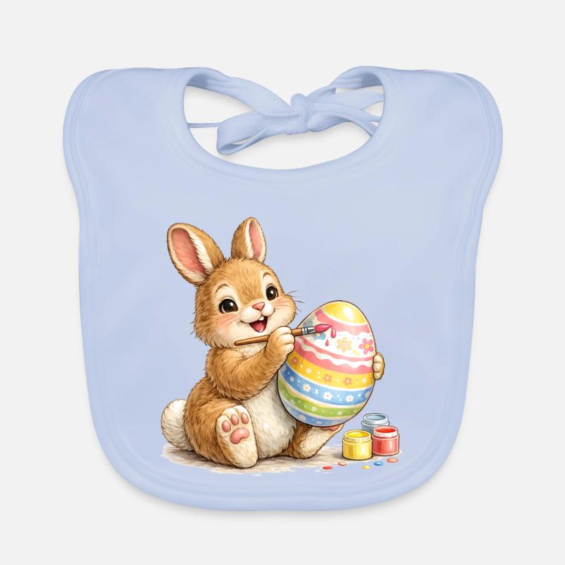 Bunny happily paints a colorful Easter egg Organic Baby Bibs
