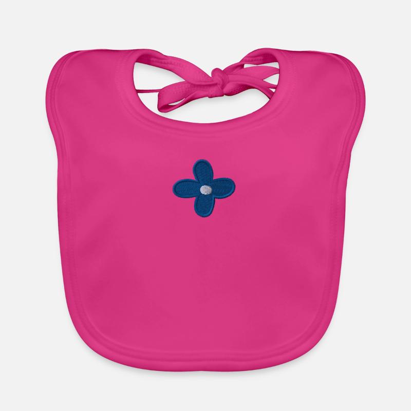 Fleur bleue brodée - Bavoir bio Bébé - fuchsia