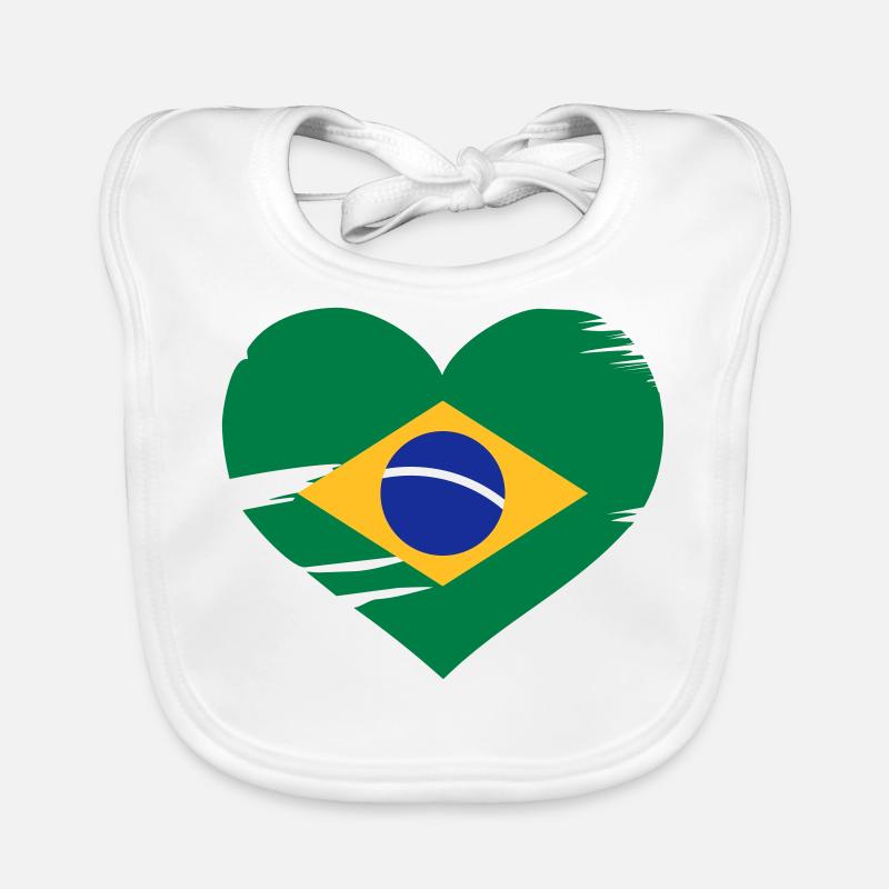 J’aime Brasil - coeur drapeau Brésil - Bavoir bio Bébé - blanc