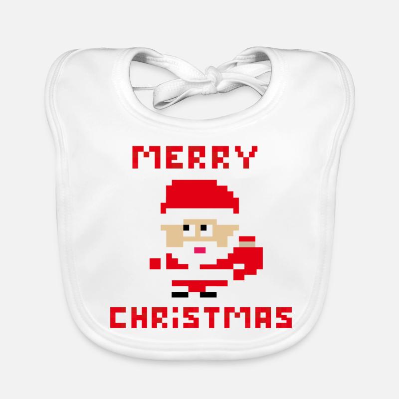 Santa 'Joyeux Noël' 8 bits - Bavoir bio Bébé - blanc