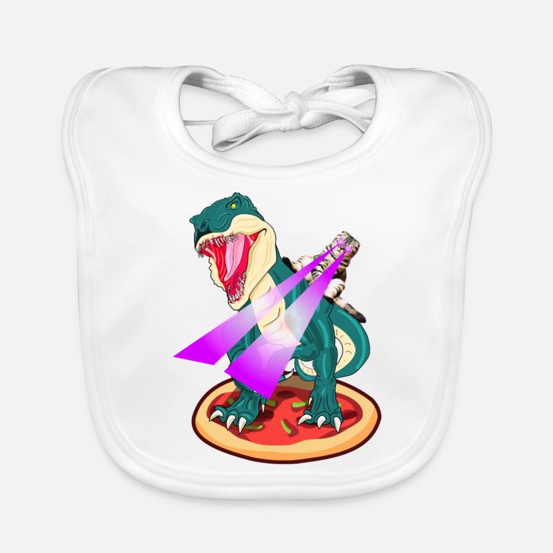 Dino on Pizza Cat rides TRex with laser eyes Organic Baby Bibs