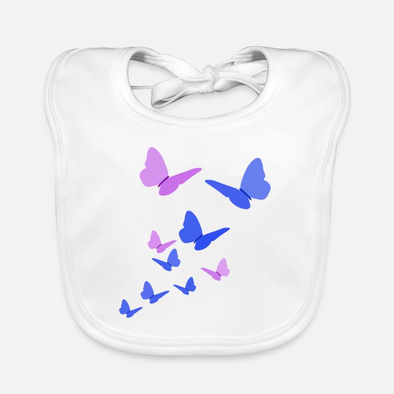 Papillons cadeau papillon bleu violet - Bavoir bio Bébé - blanc