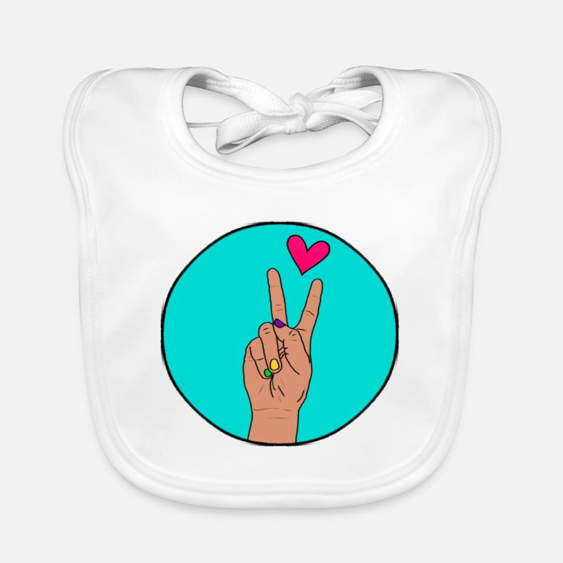 Main de paix avec couleur coeur - Bavoir bio Bébé - blanc