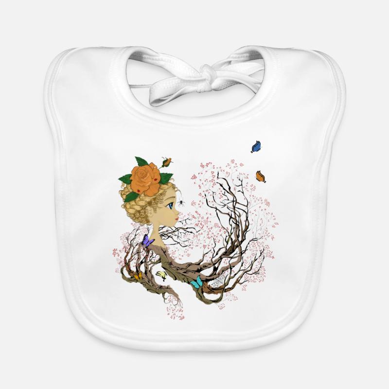 Fille, papillons et arbre - Bavoir bio Bébé - blanc