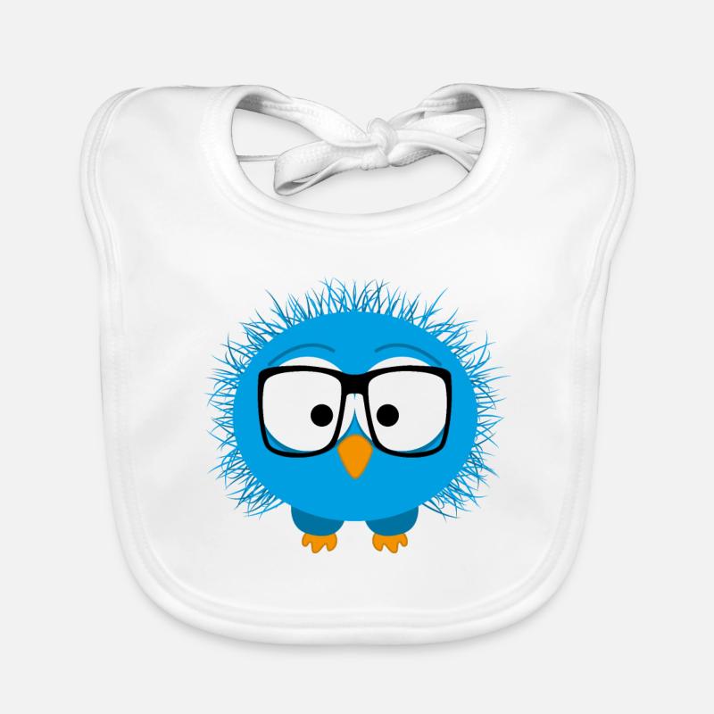 Disheveled comical bird with glasses, blue Organic Baby Bibs