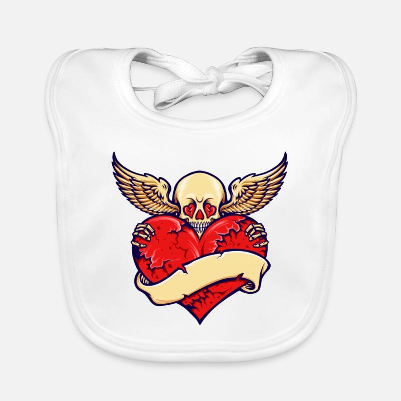 Broken Heart Skull Valentine skull with wings Organic Baby Bibs