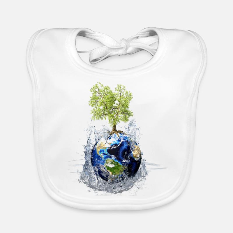 Globe avec arbre et éclaboussures d’eau Bavoir bio Bébé