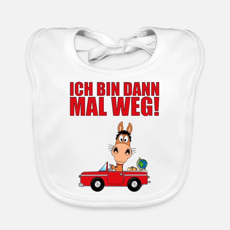 PFERD - AUTO - ICH BIN DANN MAL WEG! - Baby Bio-Lätzchen - Weiß