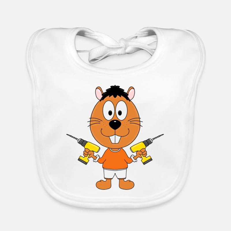 BIBER - HANDWERKER - HEIMWERKER - BOHRER - TIER Baby Bio-Lätzchen