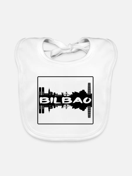 Bilbao Spain Skyline Silhouette Travel Souvenir - Organic Baby Bibs - white - Front