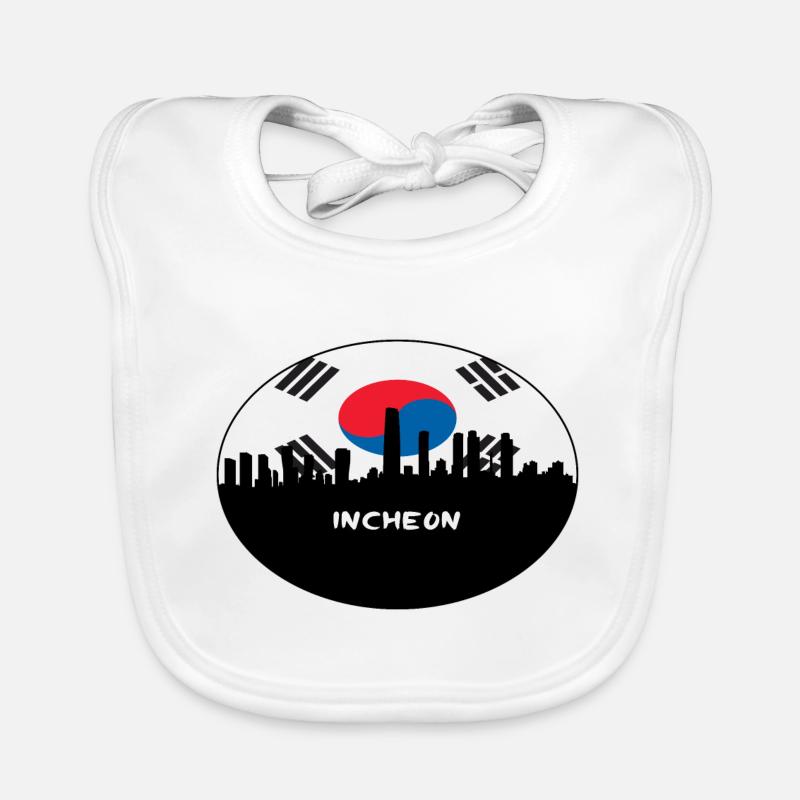Incheon Corée du Sud Drapeau Skyline Silhouette Travel Bavoir bio Bébé