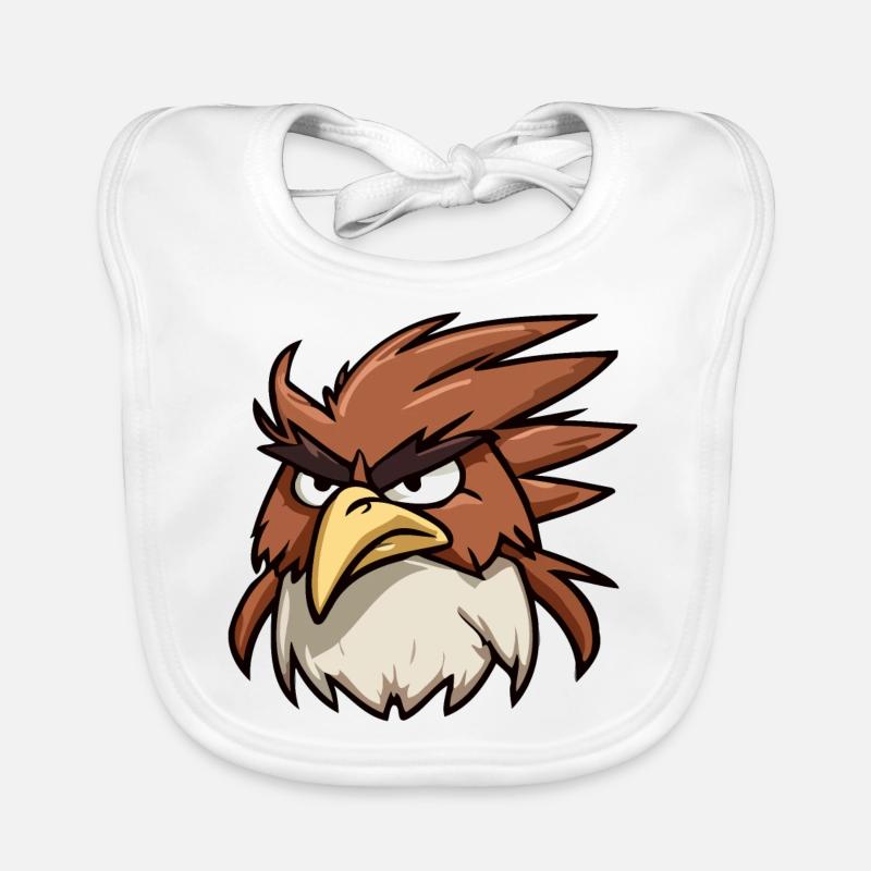 Funny Cartoon Eagle Head Illustration Organic Baby Bibs