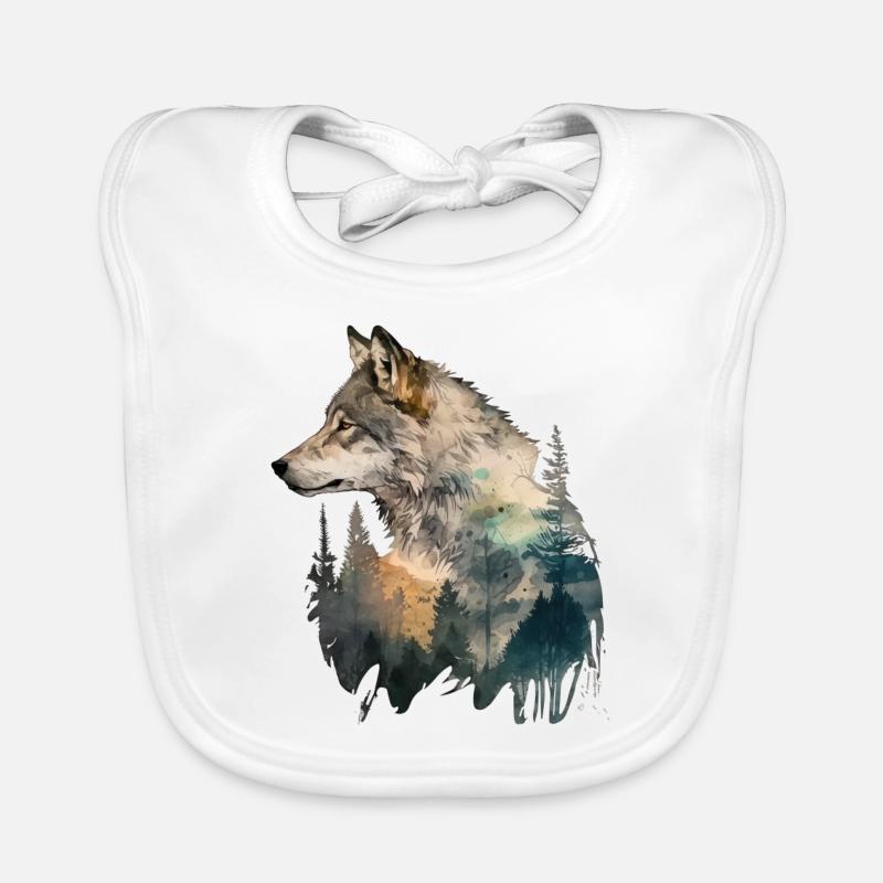 Wolf Trees Paysage Aquarelle Bavoir bio Bébé