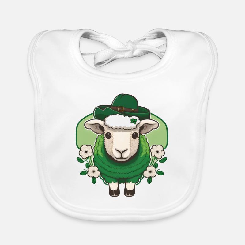 Mouton de la Saint-Patrick avec des fleurs - Bavoir bio Bébé - blanc