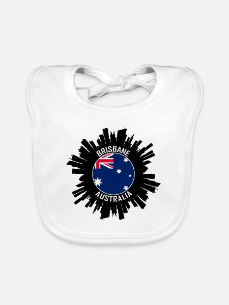 Brisbane Skyline Australia Flag Travel Souvenir - Organic Baby Bibs - white - Front