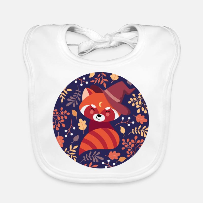 red panda with autumn pattern Organic Baby Bibs