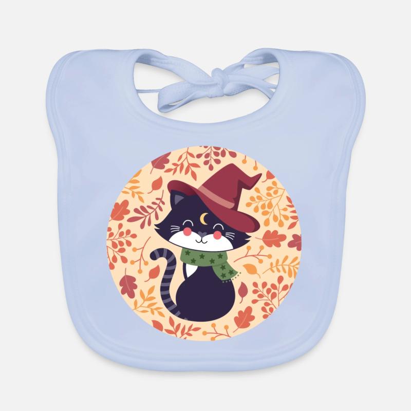 black cat with autumn pattern Organic Baby Bibs
