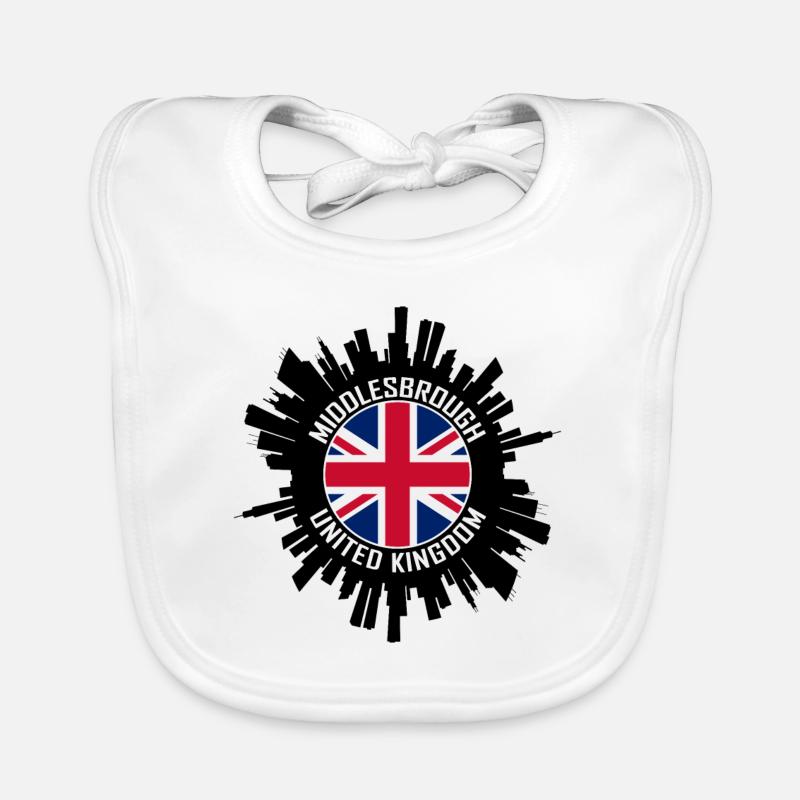 Middlesbrough Skyline Uk Flag Travel Souvenir Organic Baby Bibs