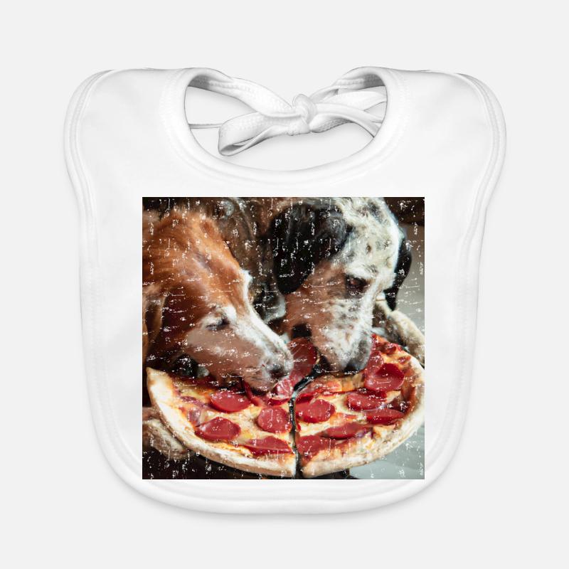 Deux chiens mangeant de la pizza salami Bavoir bio Bébé