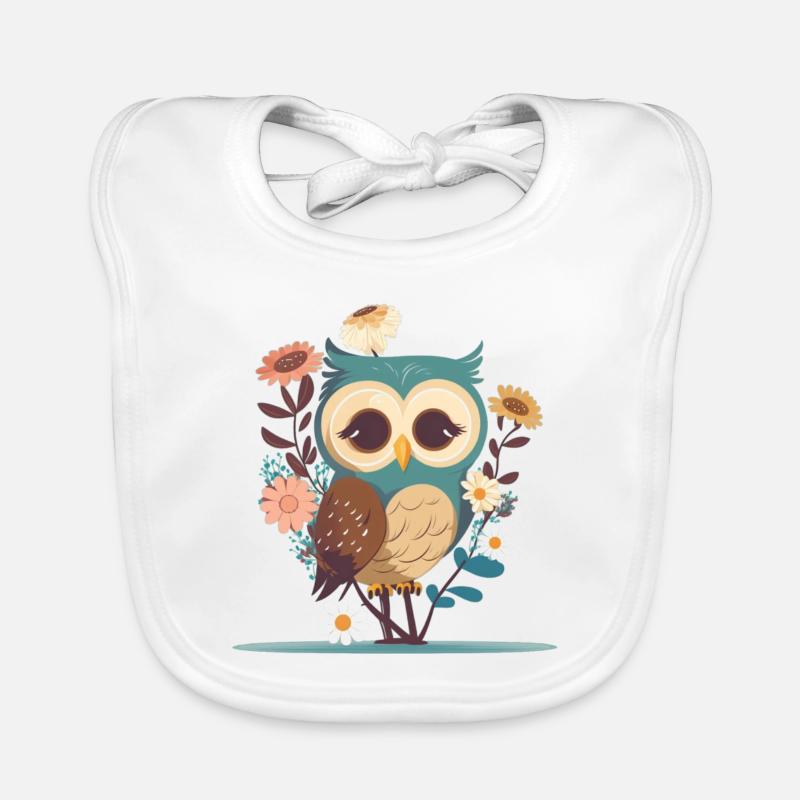 Hibou mignon dans la forêt de fleurs 5 Bavoir bio Bébé