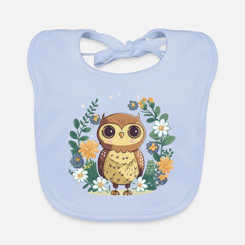Hibou mignon dans la forêt de fleurs 8 Bavoir bio Bébé