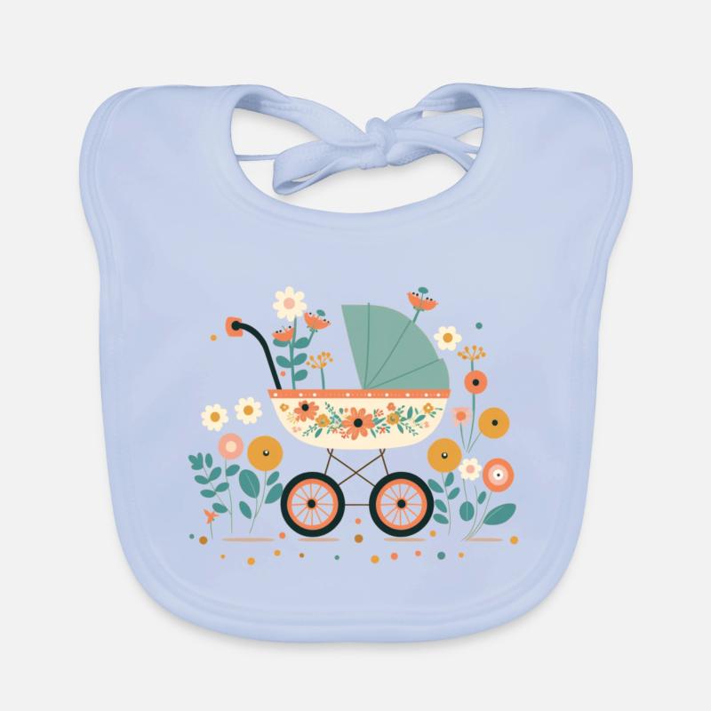 Flowery stroller 8 Organic Baby Bibs