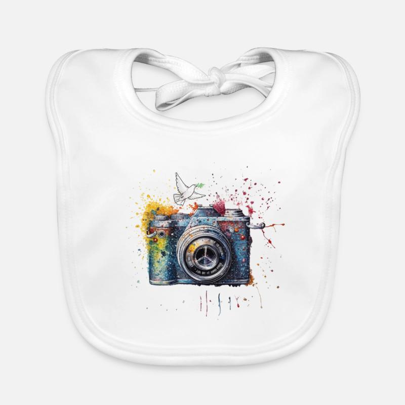 Paint Splash Photo Camera Peace Symbol Press Organic Baby Bibs