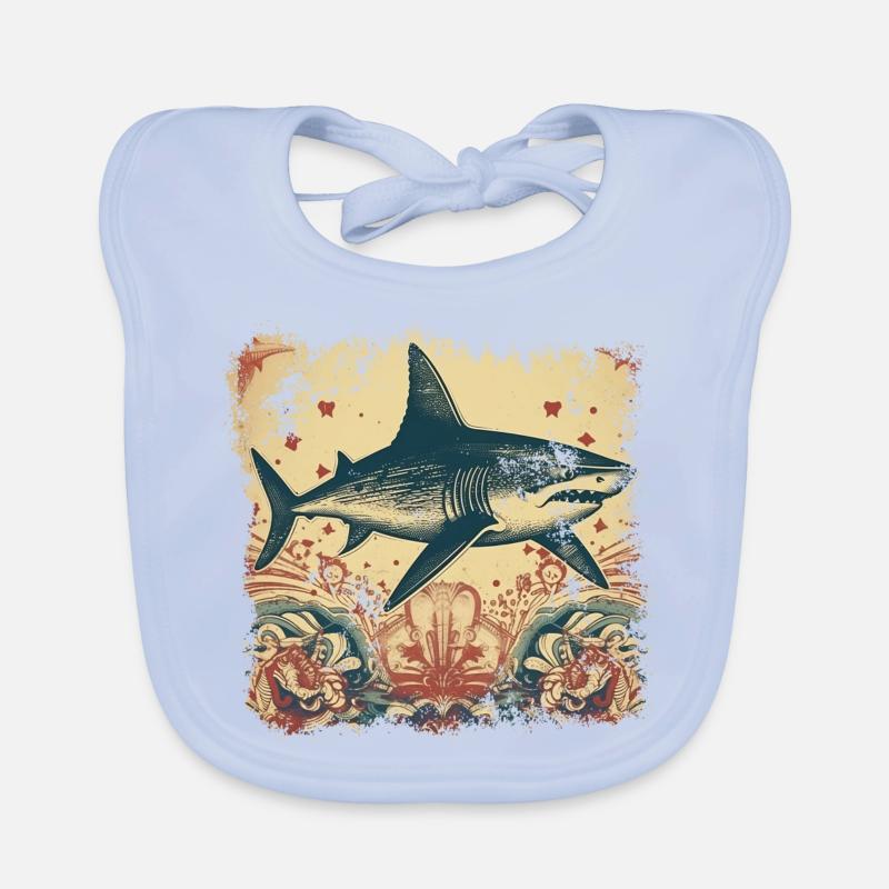 Cool retro shark with 50s patterns Organic Baby Bibs