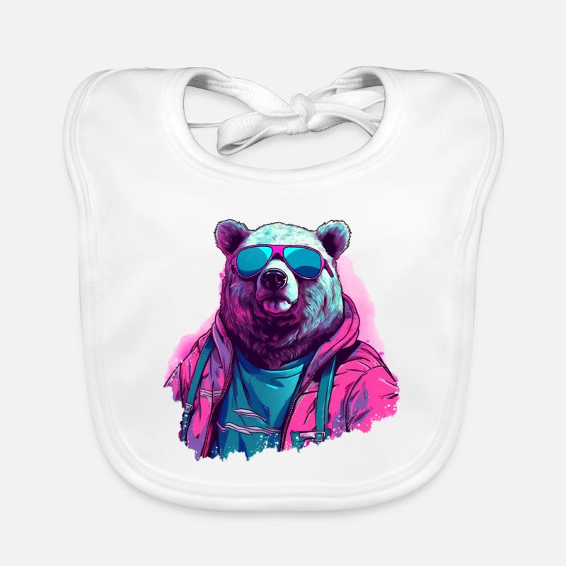 Pink bear with sunglasses Organic Baby Bibs