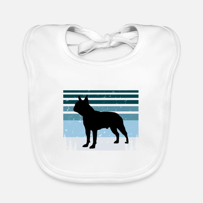 Boston Terrier Dog Lover Silhouette Vintage Sunset - Bavoir bio Bébé - blanc